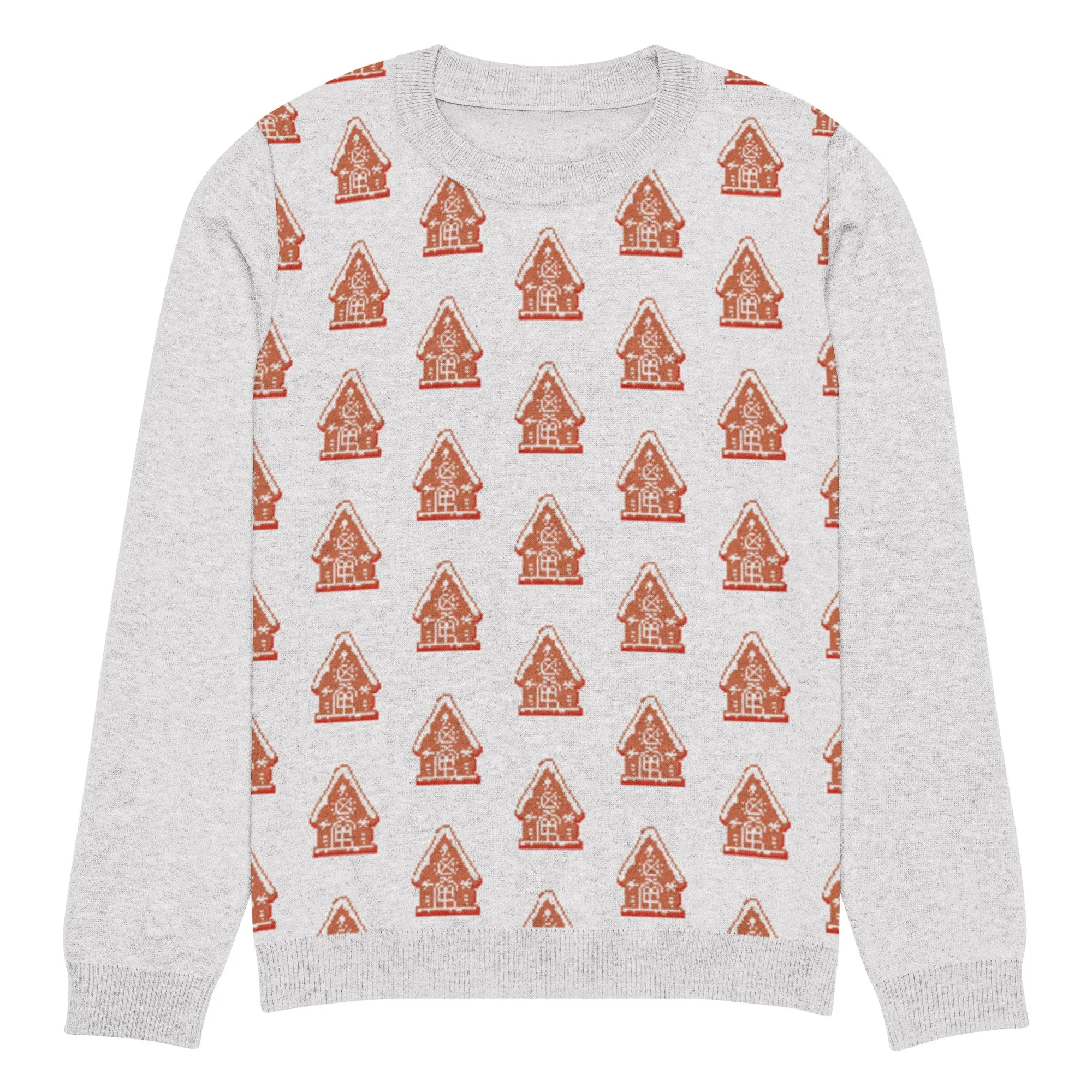 Knitted Crew Neck Sweater - Gingerbread House (Glamourange Christmas Knitted Crew Neck Sweater - Front Pattern)