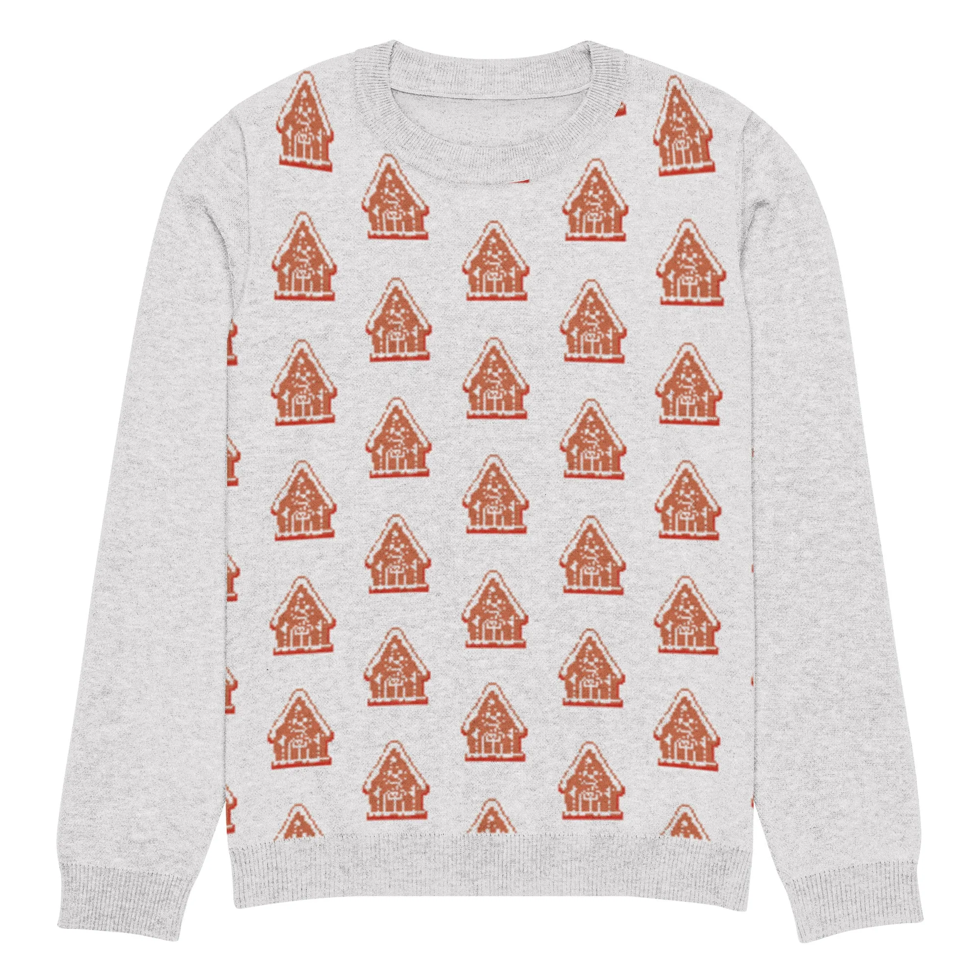 Knitted Crew Neck Sweater - Gingerbread House (Glamourange Christmas Knitted Crew Neck Sweater - Front Pattern)