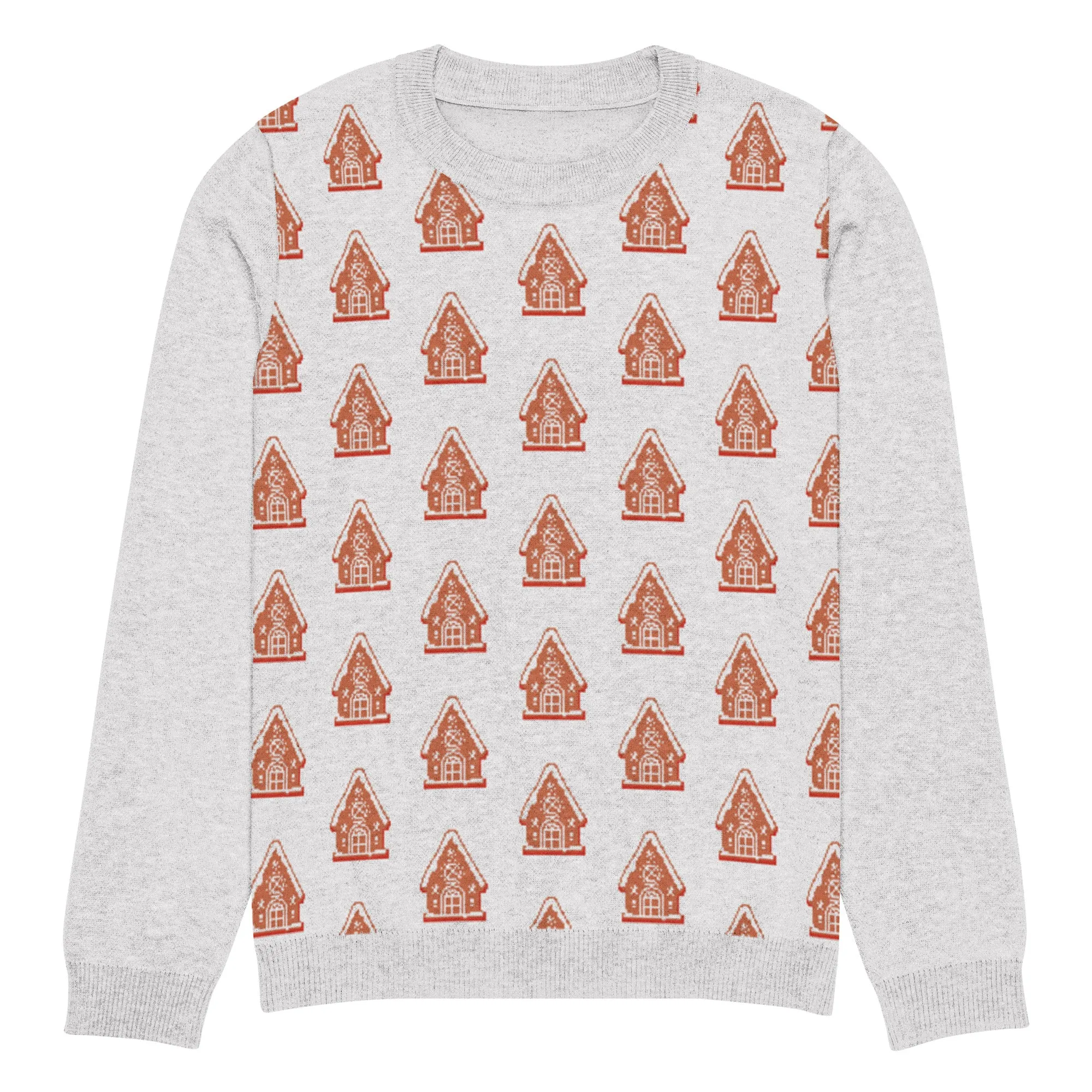 Knitted Crew Neck Sweater - Gingerbread House (Glamourange Christmas Knitted Crew Neck Sweater - Front Pattern)