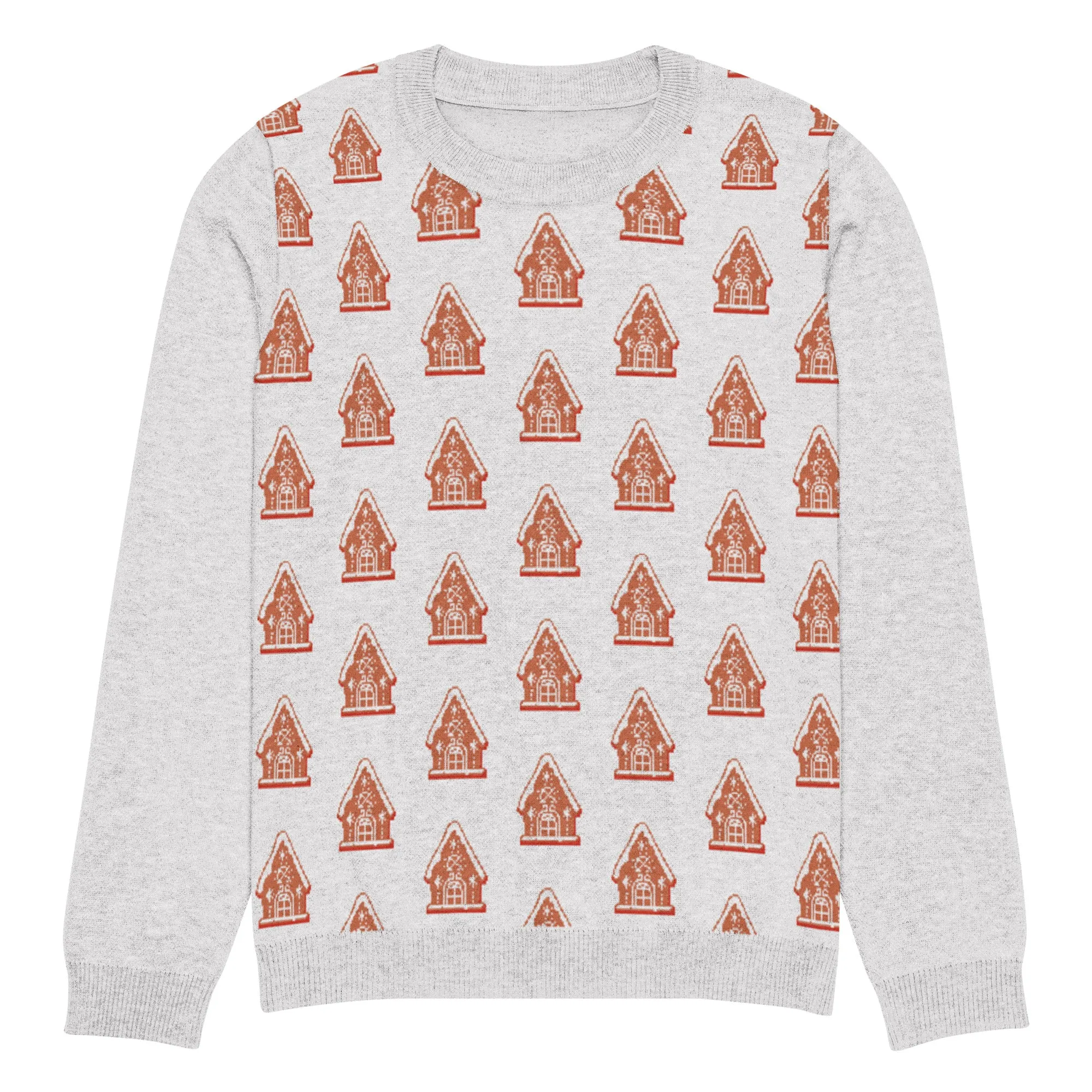 Knitted Crew Neck Sweater - Gingerbread House (Glamourange Christmas Knitted Crew Neck Sweater - Front Pattern)