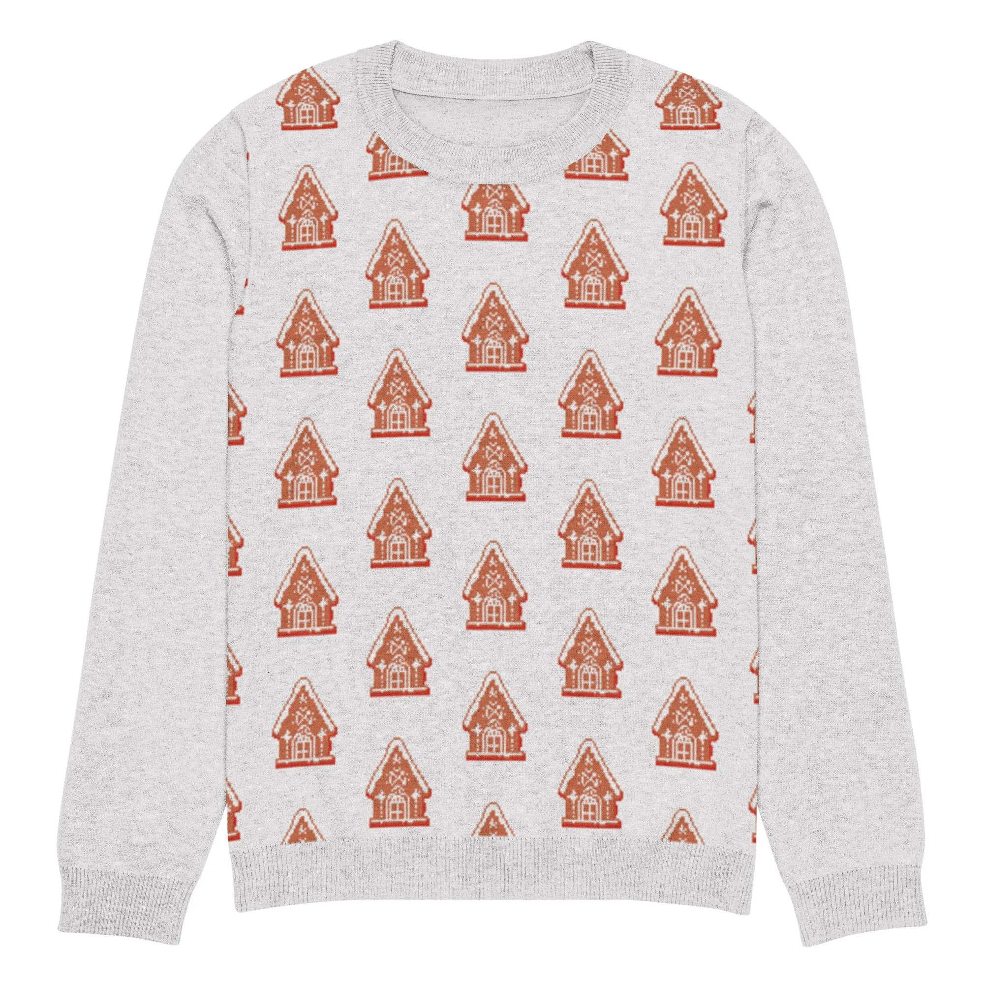 Knitted Crew Neck Sweater - Gingerbread House (Glamourange Christmas Knitted Crew Neck Sweater - Front Pattern)