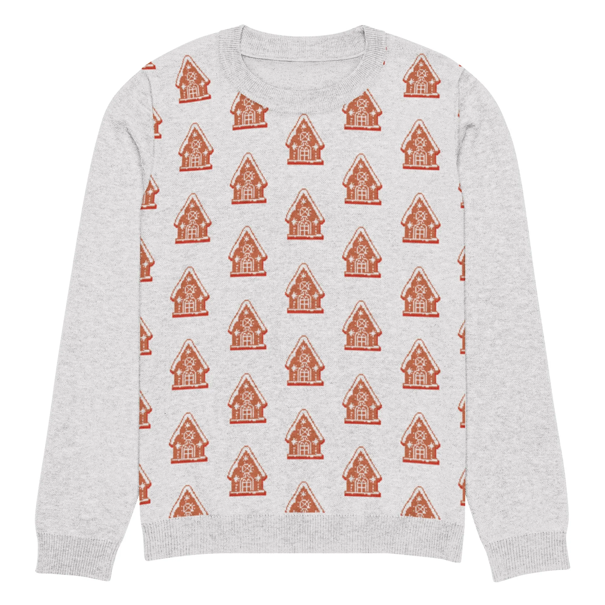Knitted Crew Neck Sweater - Gingerbread House (Glamourange Christmas Knitted Crew Neck Sweater - Front Pattern)