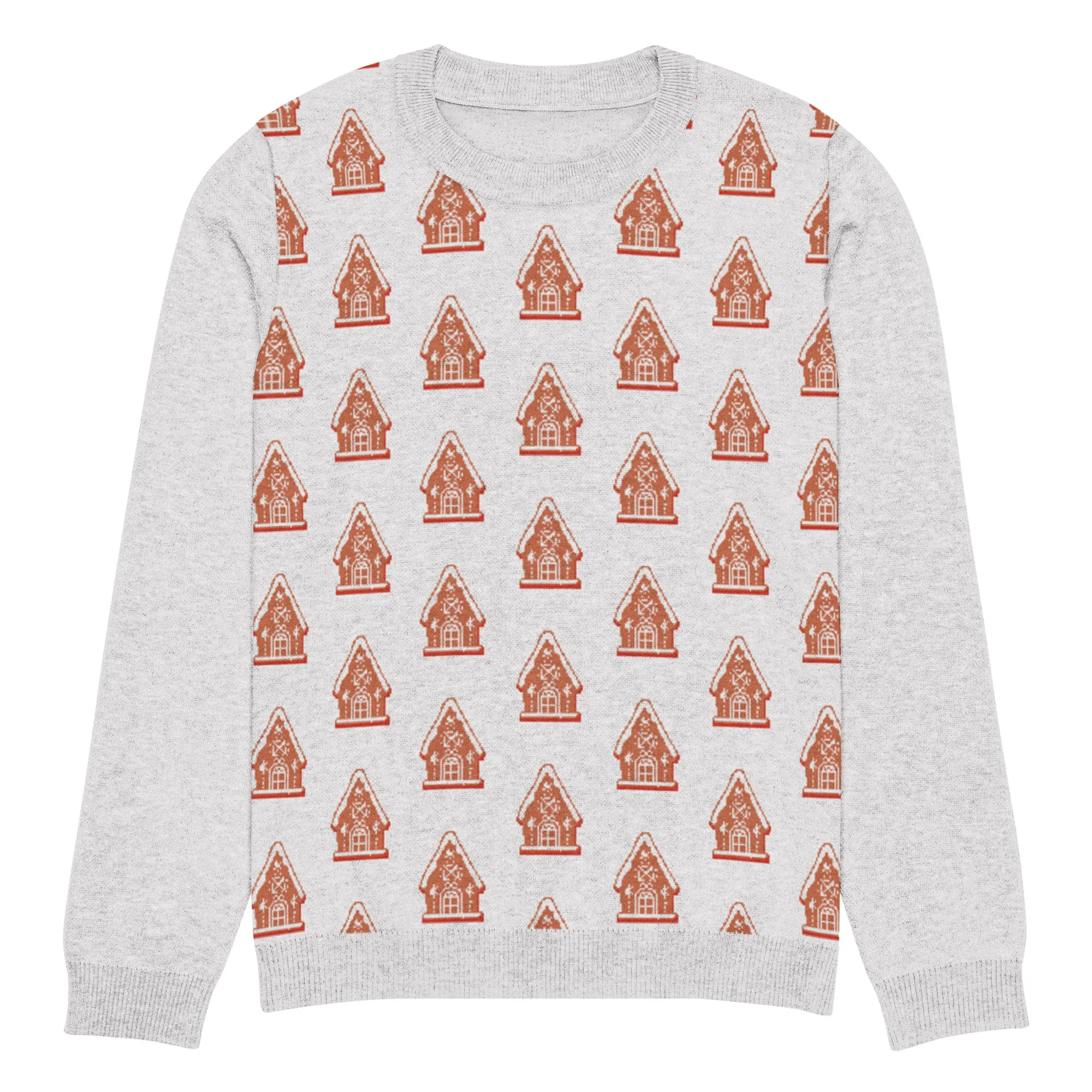 Knitted Crew Neck Sweater - Gingerbread House (Glamourange Christmas Knitted Crew Neck Sweater - Front Pattern)