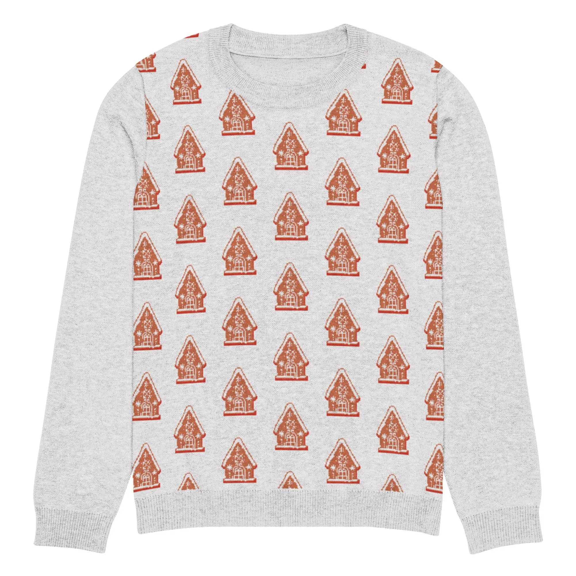 Knitted Crew Neck Sweater - Gingerbread House (Glamourange Christmas Knitted Crew Neck Sweater - Front Pattern)