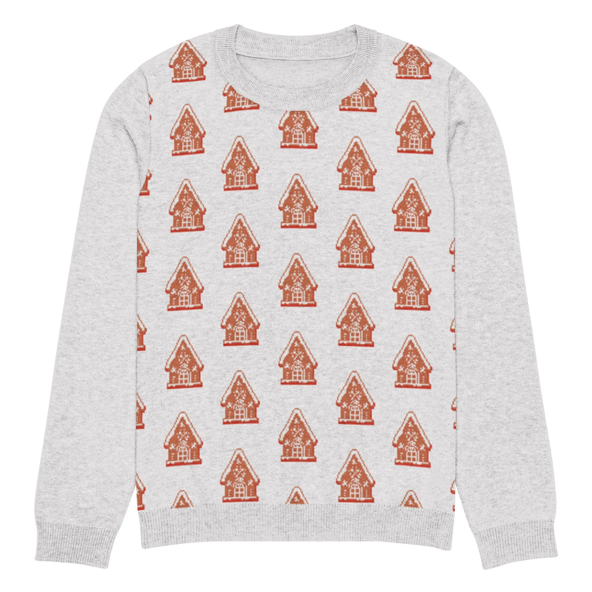 Knitted Crew Neck Sweater - Gingerbread House (Glamourange Christmas Knitted Crew Neck Sweater - Front Pattern)