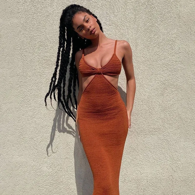 Knitted Hollow Out Maxi Dress