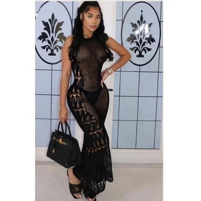 Knitted See Through Bodycon Maxi Dress