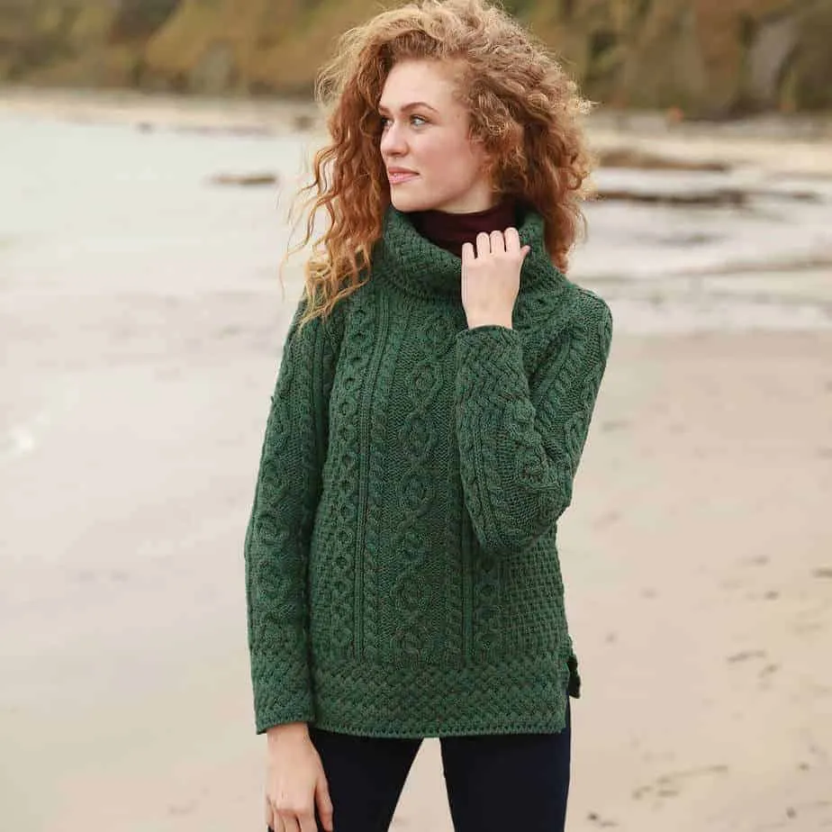 Ladies Aran Cowl Neck Sweater