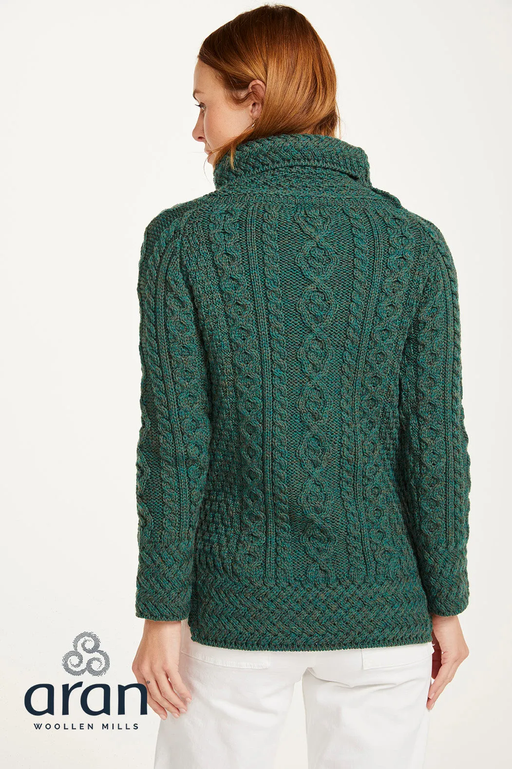 Ladies Aran Cowl Neck Sweater