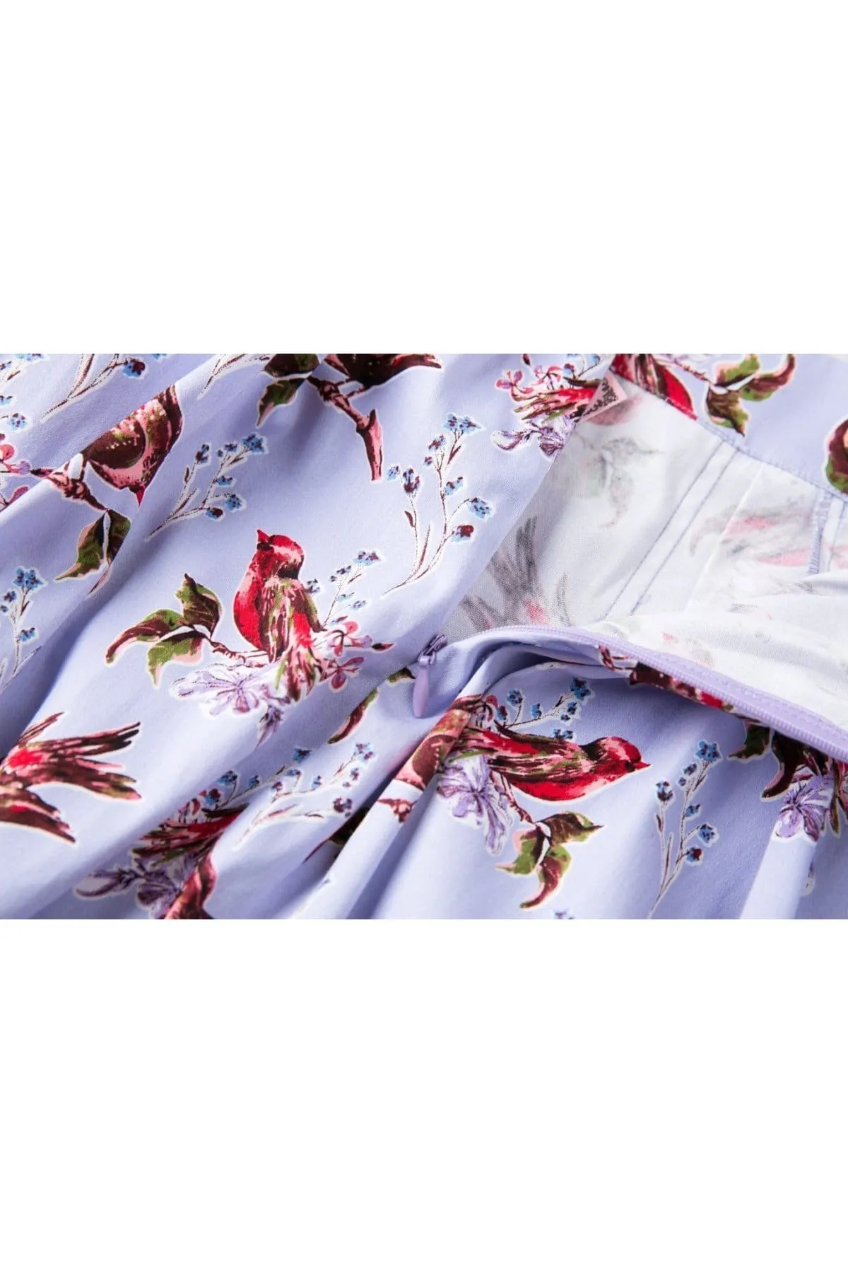 Lavender with Red Robins A Line Skirt