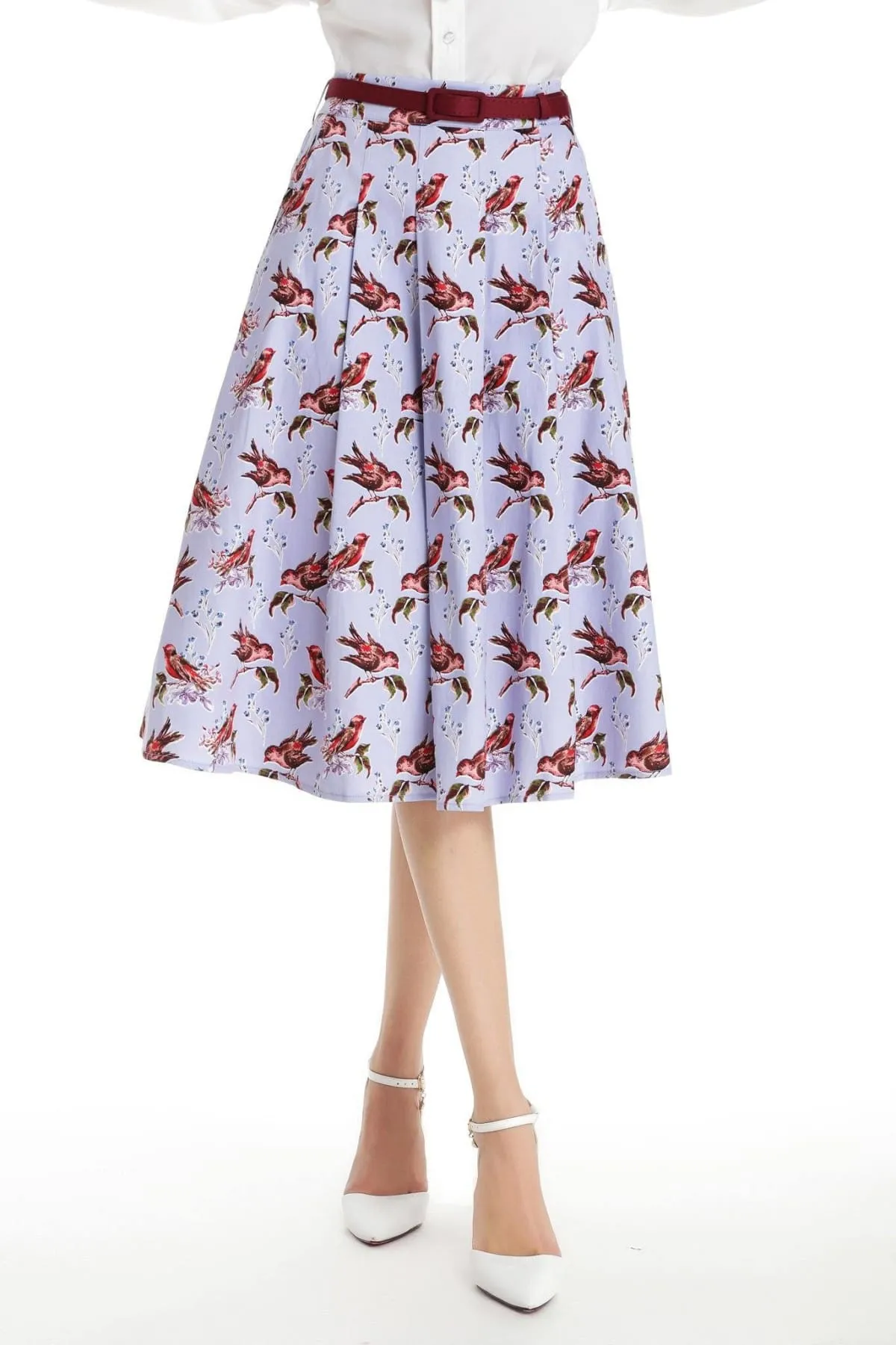 Lavender with Red Robins A Line Skirt