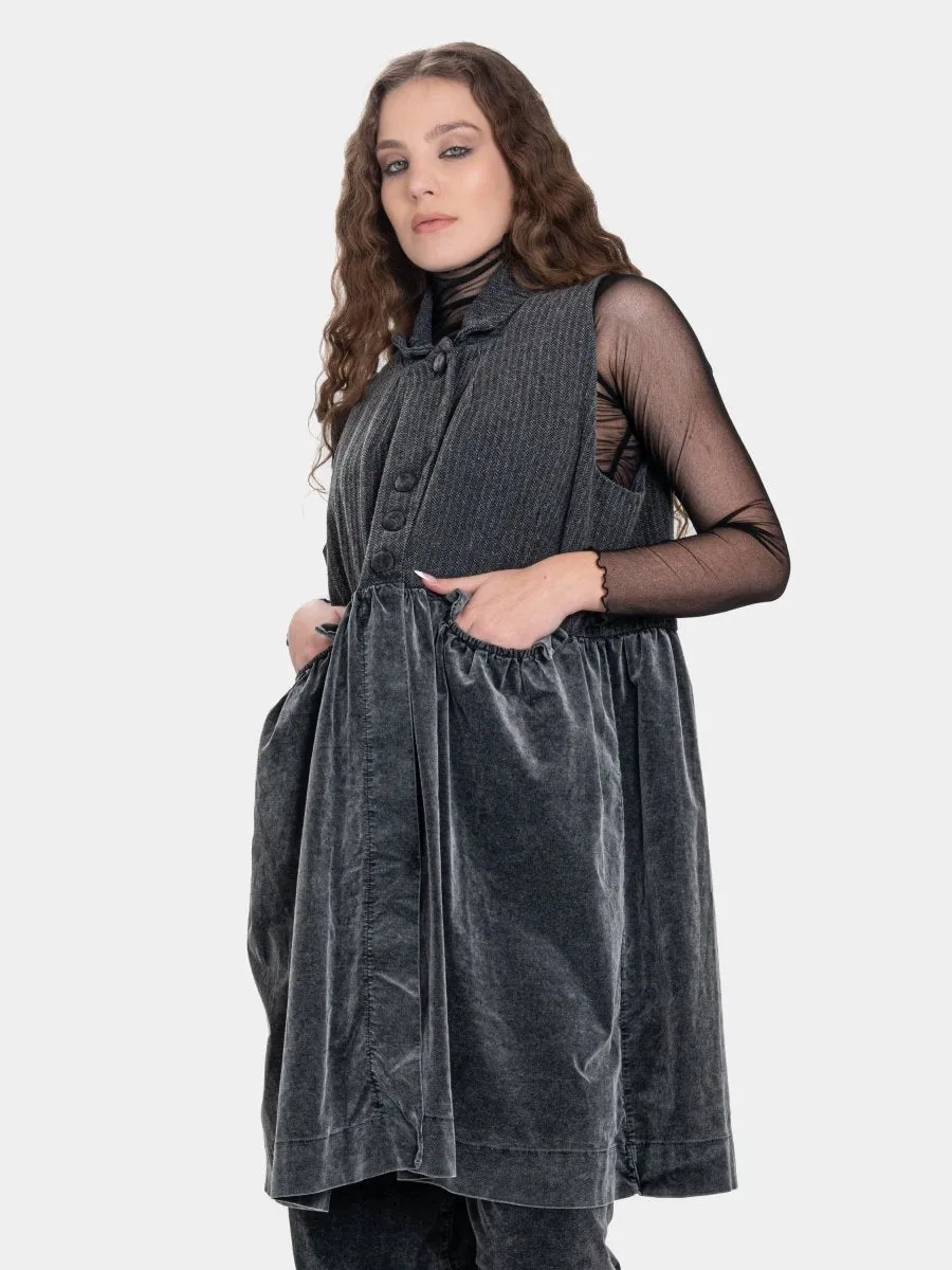 Long Herringbone and Velvet Vest