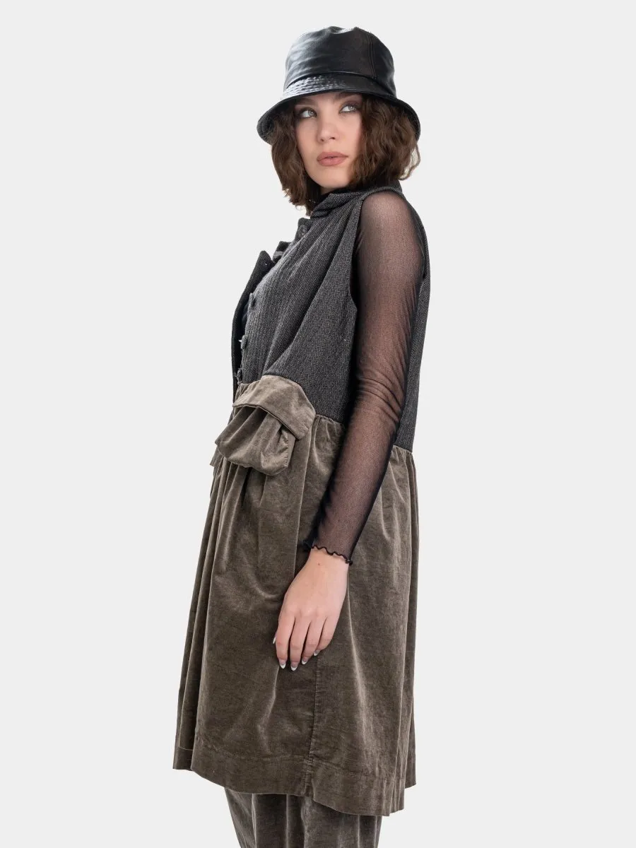 Long Herringbone and Velvet Vest