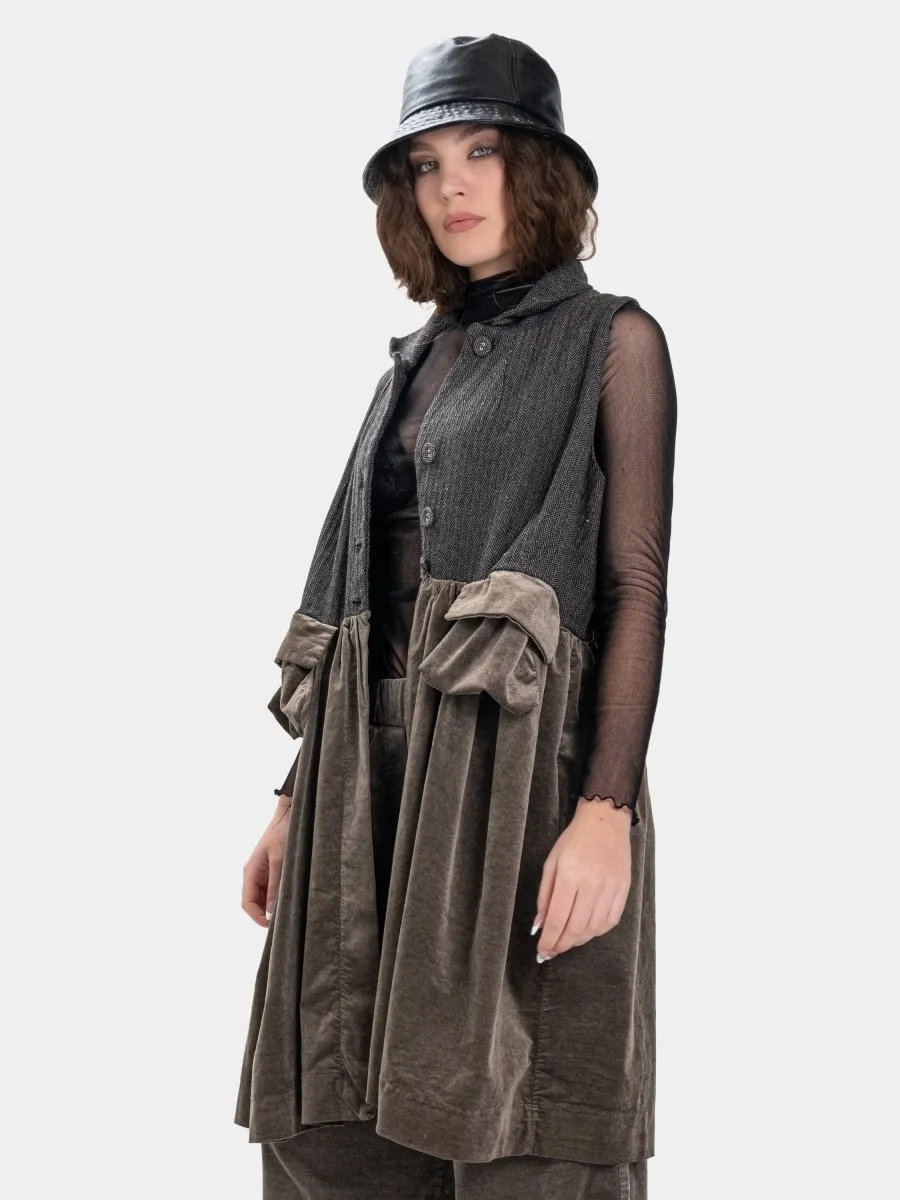 Long Herringbone and Velvet Vest