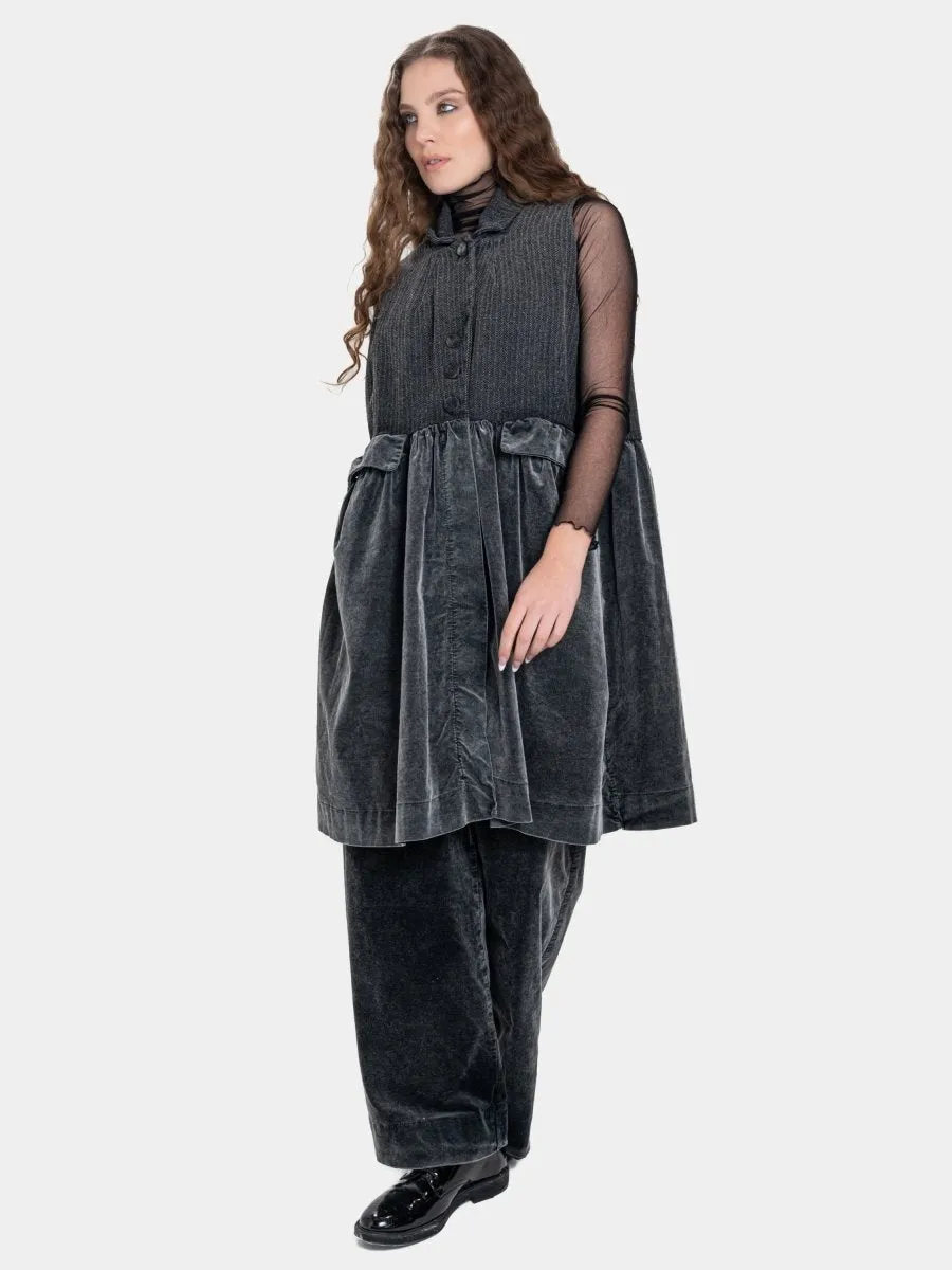 Long Herringbone and Velvet Vest