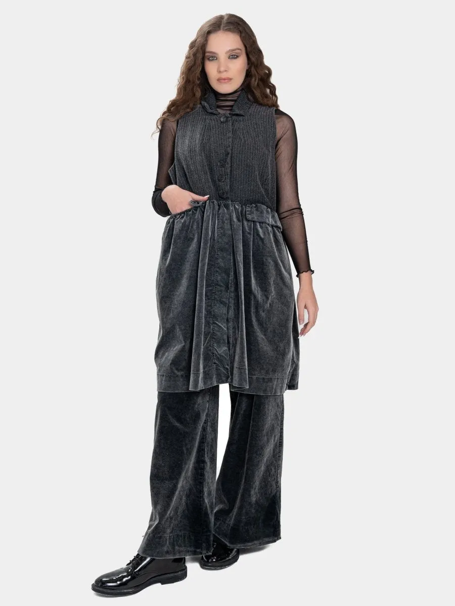 Long Herringbone and Velvet Vest