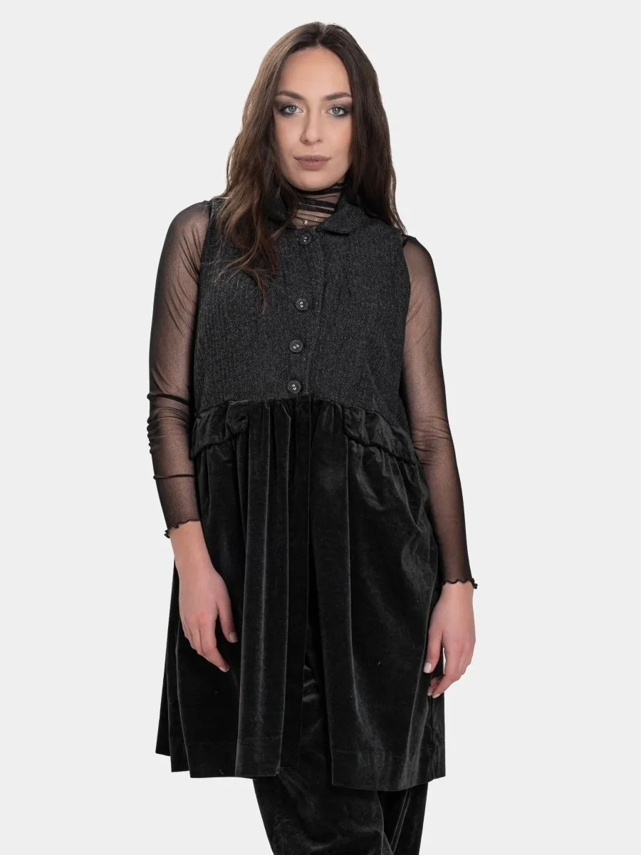 Long Herringbone and Velvet Vest