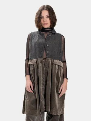 Long Herringbone and Velvet Vest