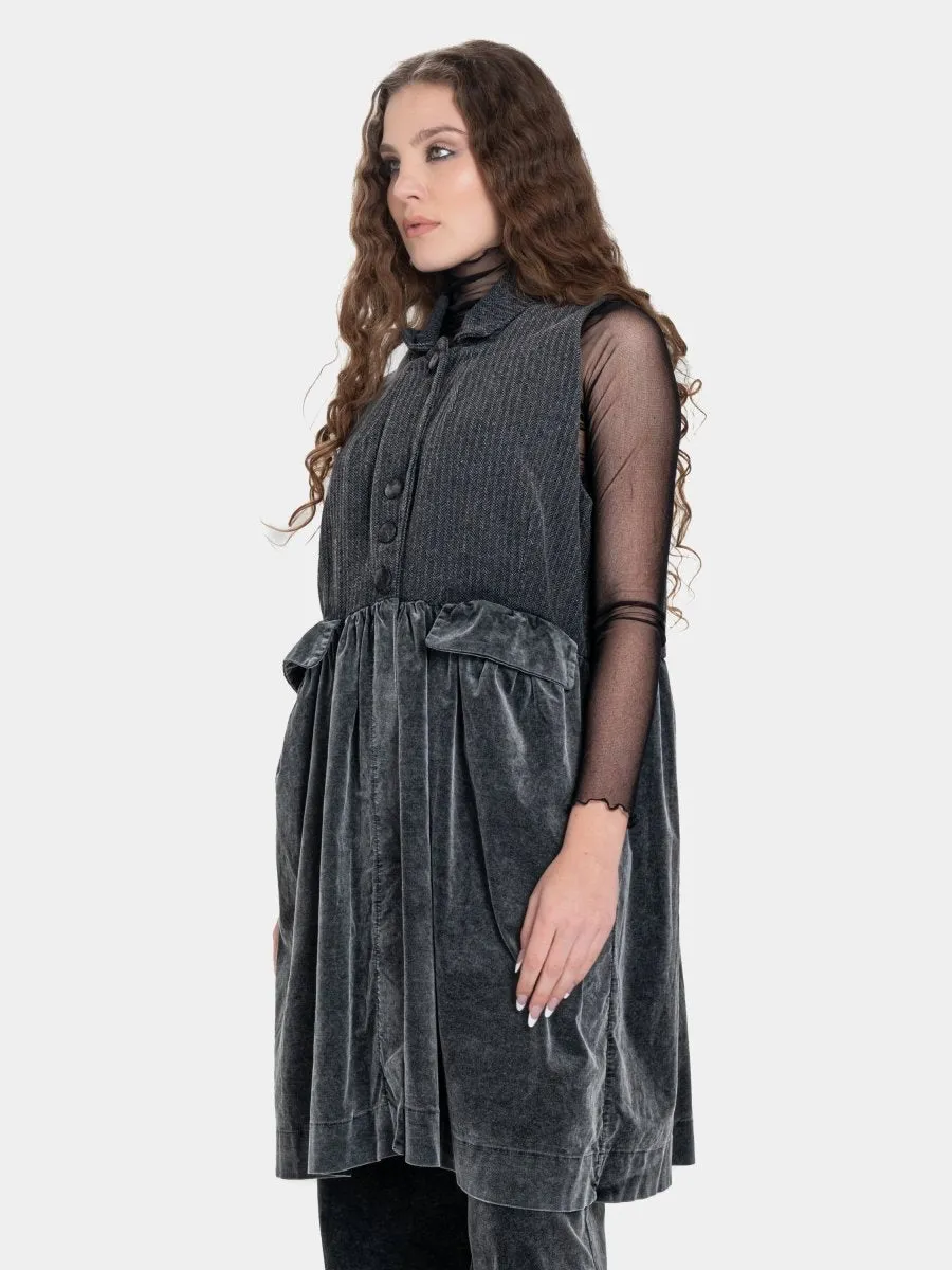 Long Herringbone and Velvet Vest