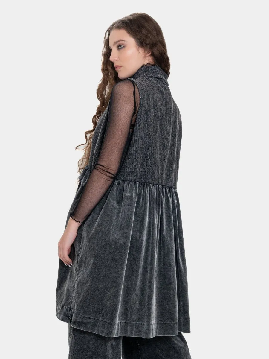 Long Herringbone and Velvet Vest