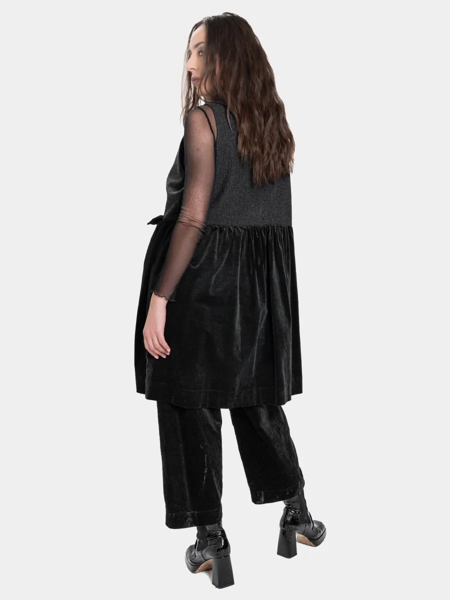 Long Herringbone and Velvet Vest