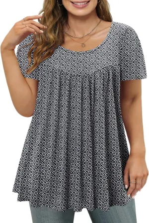 Magritta Plus Size Tops for Women Casual Summer Crew Neck Tunics Short Sleeve Loose Shirts Blouses 1X-5X