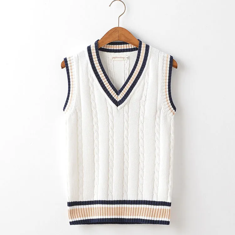 Men's Velvet V-Neck Striped Prep Sweater Vest