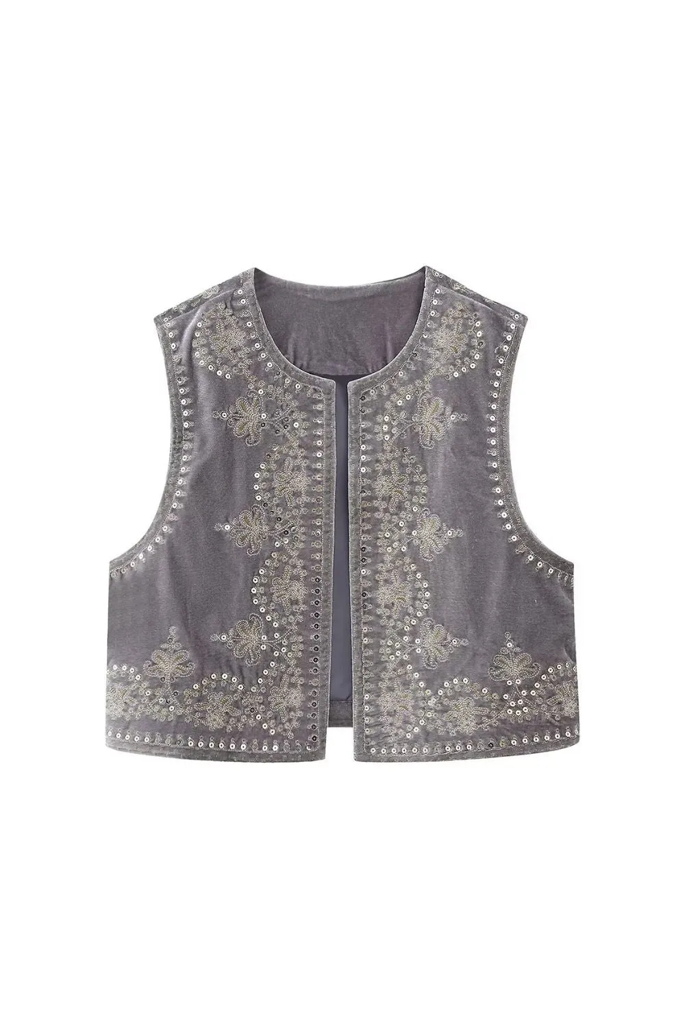 'Mia' Embroidered Velvet Vest Top