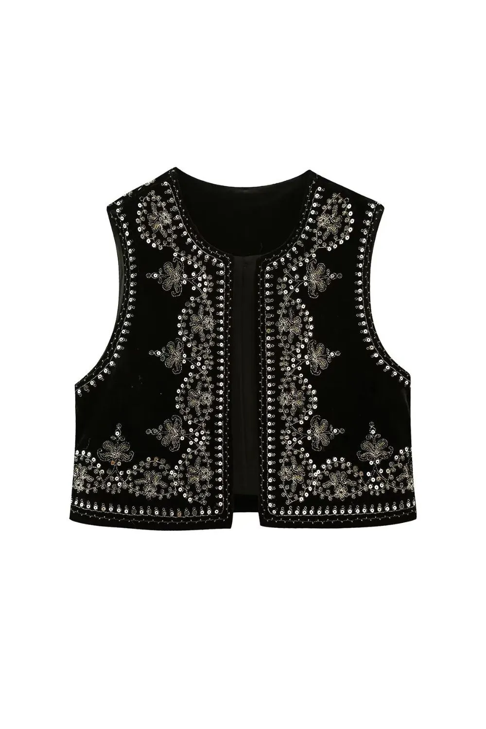 'Mia' Embroidered Velvet Vest Top