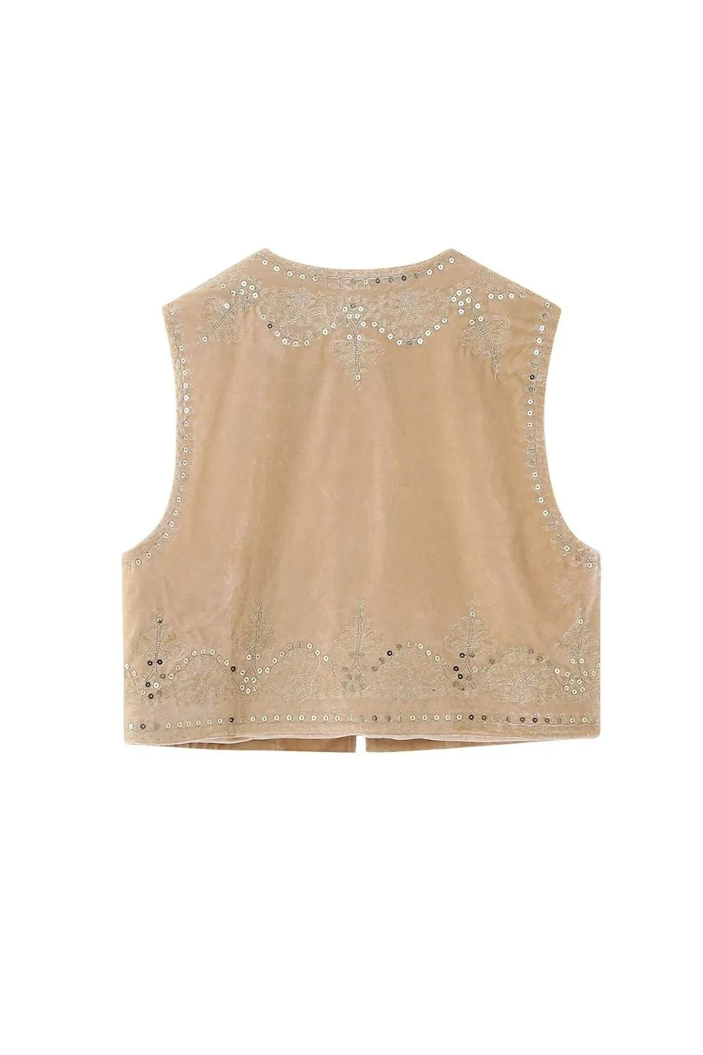 'Mia' Embroidered Velvet Vest Top