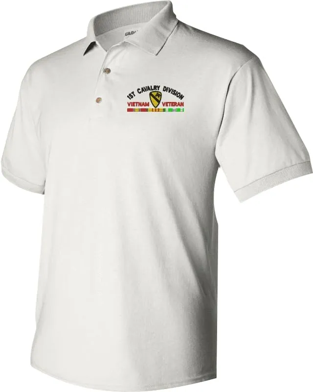MilitaryBest 1st Cavalry Division Vietnam Veteran with Ribbons Embroidered Polo