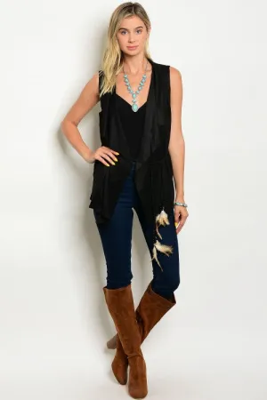 Misses Black Suede Vest with Belt