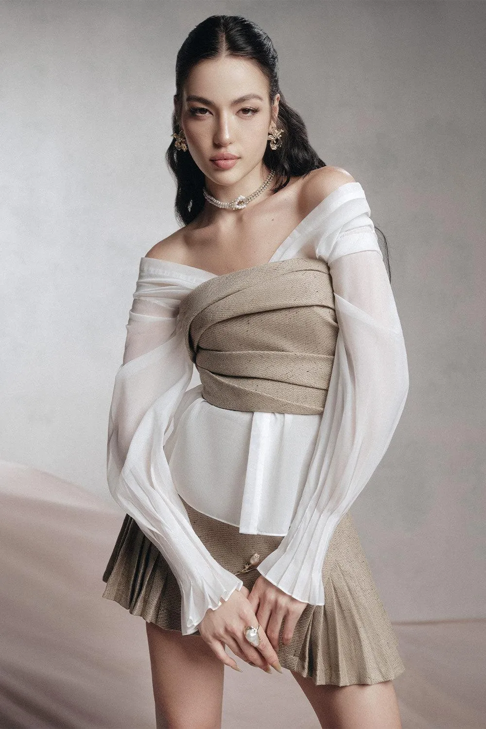 Oliver A-line Off-Shoulder Canvas Mini Set