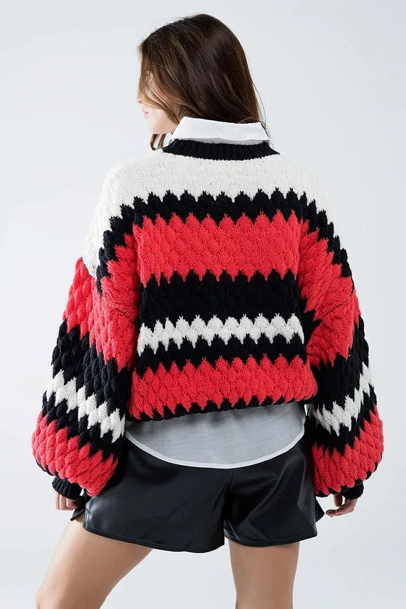 Oversized Red Zig Zag Striped Sweater