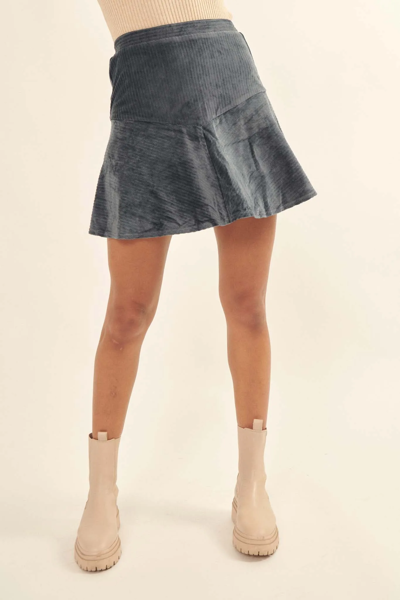 Party Line Striped Velvet Mini Skirt