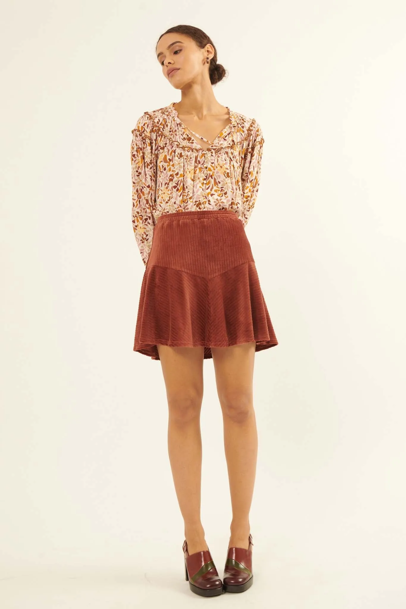 Party Line Striped Velvet Mini Skirt