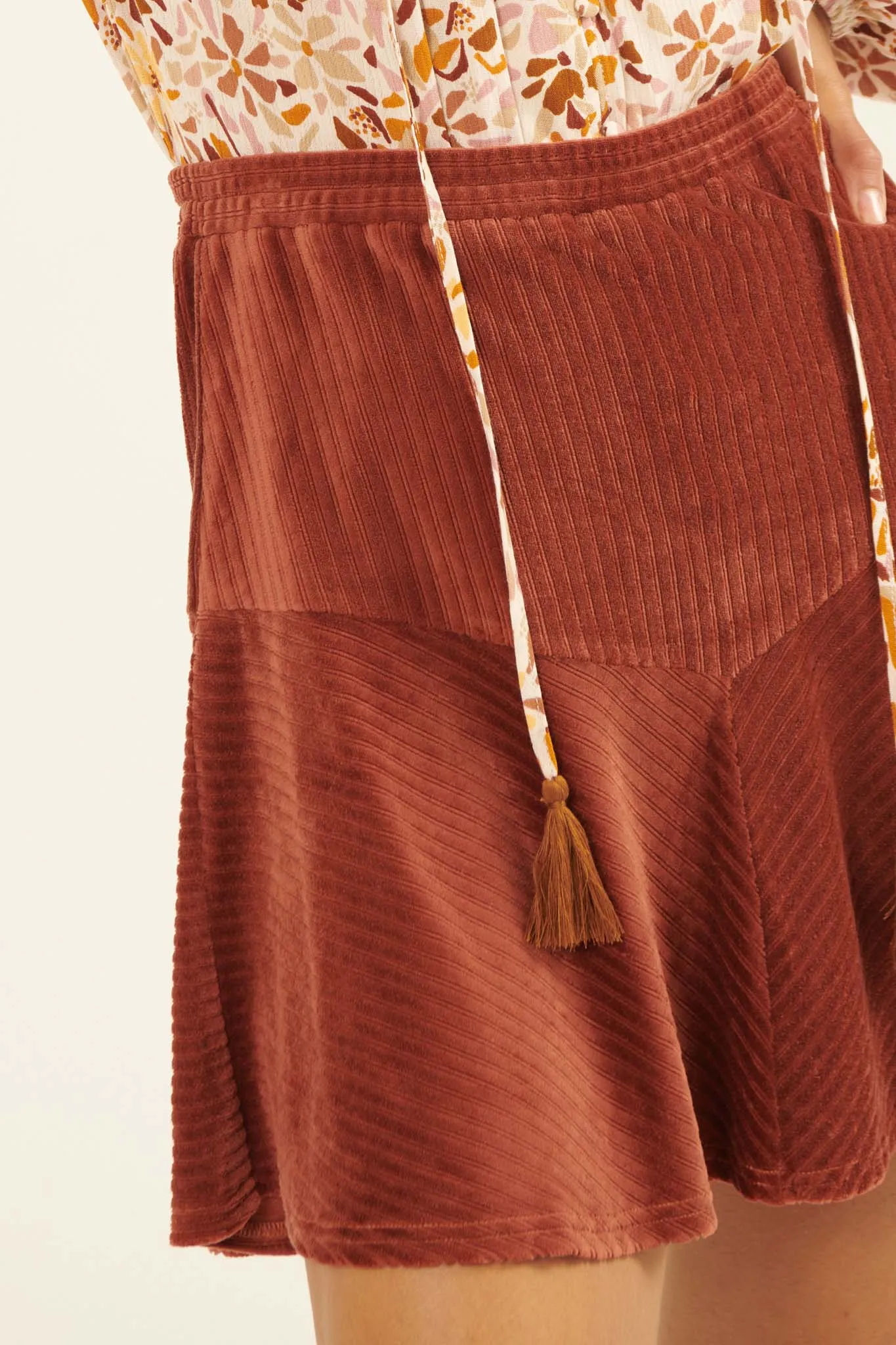 Party Line Striped Velvet Mini Skirt