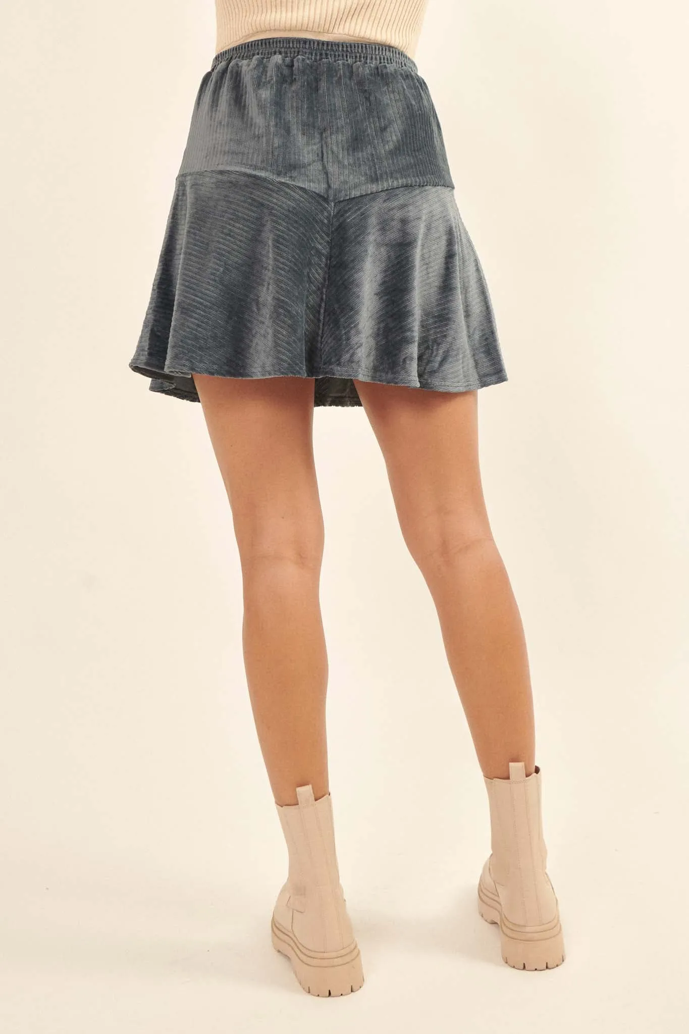 Party Line Striped Velvet Mini Skirt