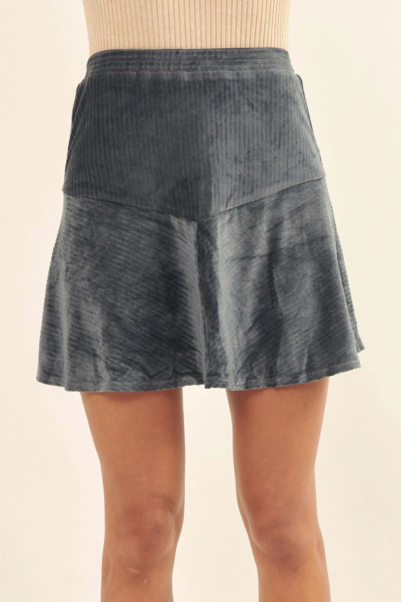 Party Line Striped Velvet Mini Skirt
