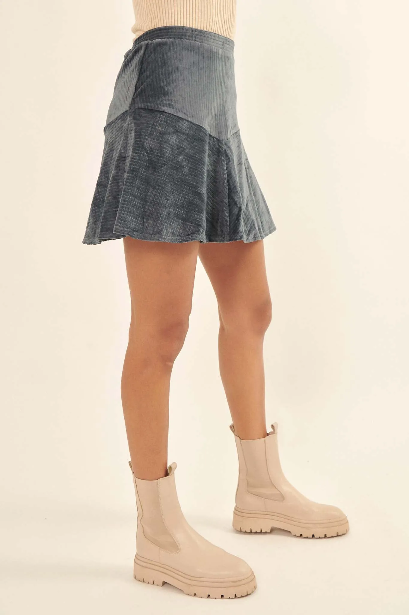 Party Line Striped Velvet Mini Skirt
