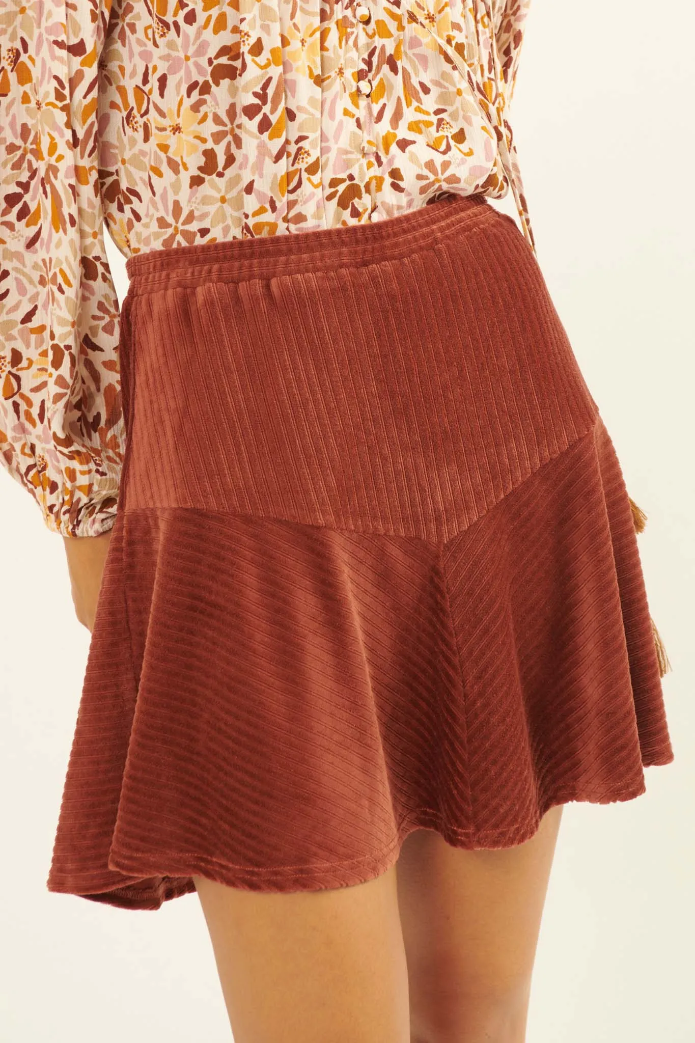 Party Line Striped Velvet Mini Skirt