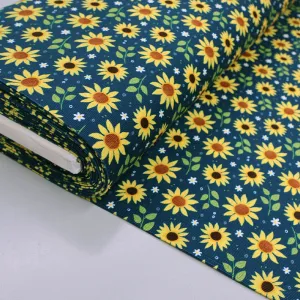 Petrol Sunflower Needlecord - Falling