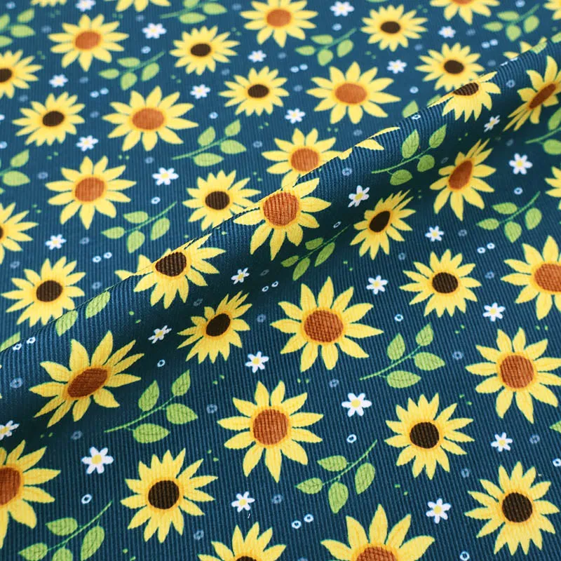 Petrol Sunflower Needlecord - Falling