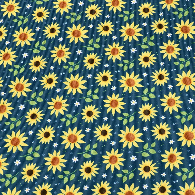 Petrol Sunflower Needlecord - Falling