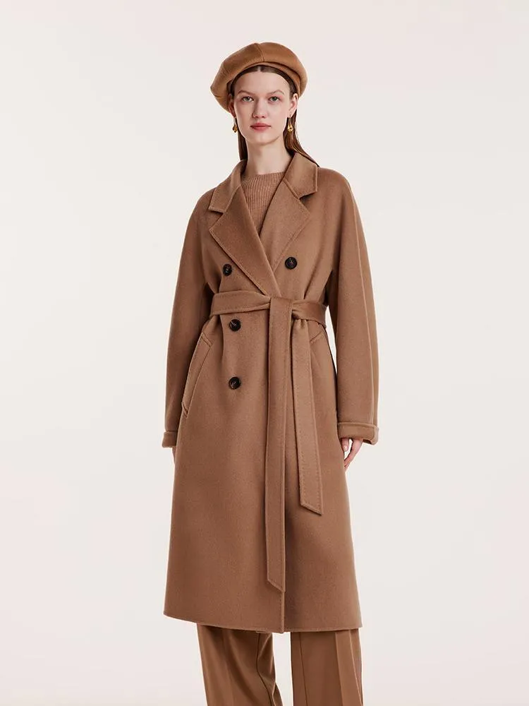 Pure Cashmere Double-Breasted Coat With Beret