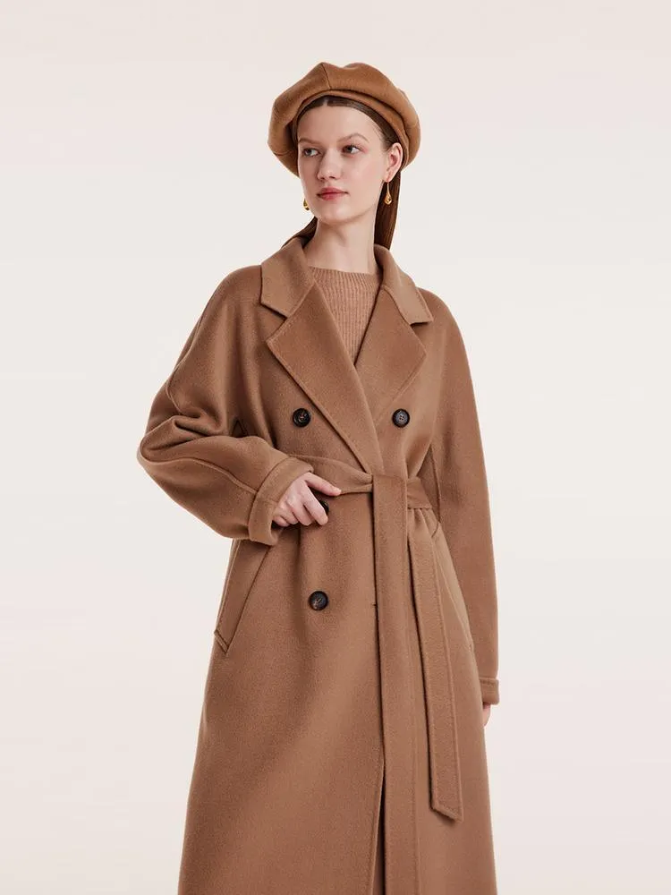 Pure Cashmere Double-Breasted Coat With Beret