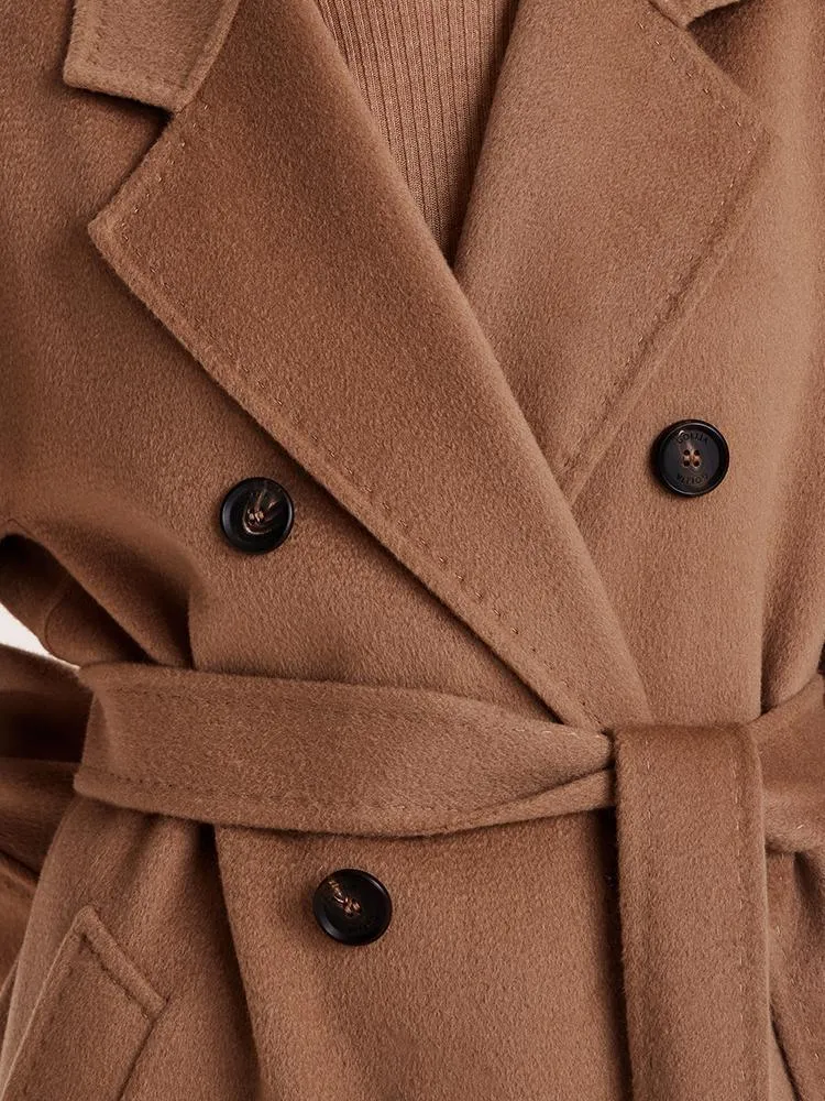 Pure Cashmere Double-Breasted Coat With Beret