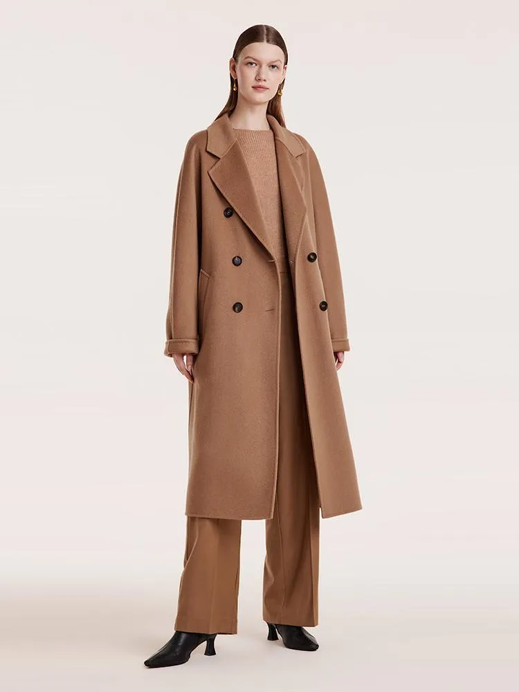 Pure Cashmere Double-Breasted Coat With Beret