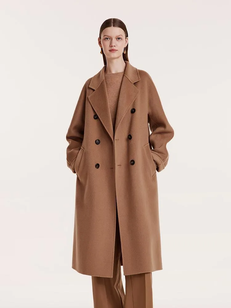 Pure Cashmere Double-Breasted Coat With Beret