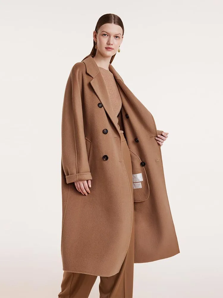 Pure Cashmere Double-Breasted Coat With Beret